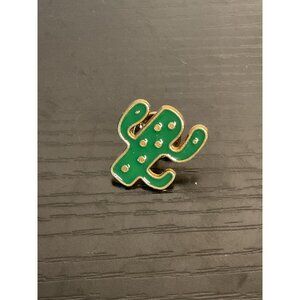 Cactus Shaped Enamel Pin Brooch Green & Gold Metal
